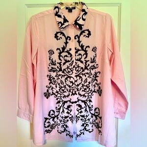 Roaman's Women's Pink & Burgundy Scroll Print Shirt Sz 18W